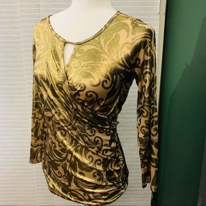 Inc surplice printed keyhole wisteria vines top